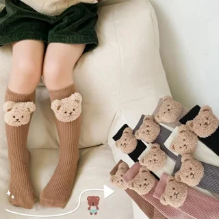 جوراب بچه گانه ساقدار کبریتی مدل عروسک دار تدی